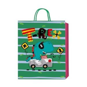 Подаръчна торбичка Динозавър, 3D, детска, 26 х 32 х 10 cm, зелена