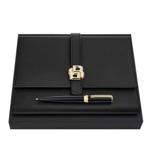 Hugo Boss Комплект химикалка и папка, А5, черно-златисти