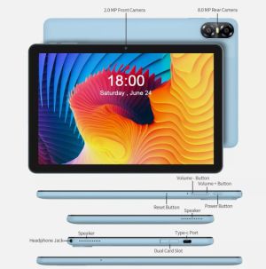 Таблет Pritom E10, 10'', Octa Core, 64 GB, 8 GB RAM, Android 13, IPS, A523 Octa Core, предна камера 2 MP, светлосин