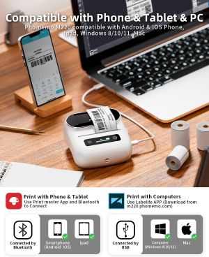 Phomemo Принтер M220-WH, мини, без мастило, бял