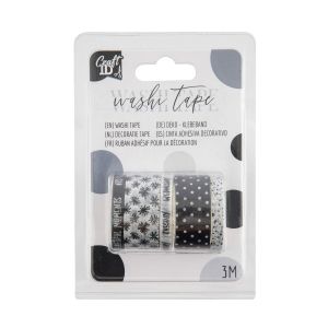 Craft ID Тиксо, с мотиви за декорация, дължина 3 m, 3 броя, черно-бяло