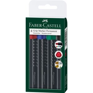 Faber-Castell Перманентен маркер Grip 1504, объл, 4 цвята