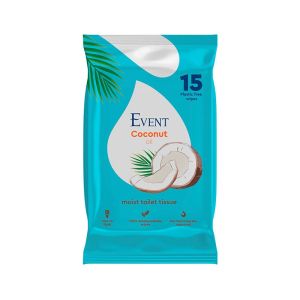 Тоалетна хартия Event, влажна, с масло от кокос, 15 къса