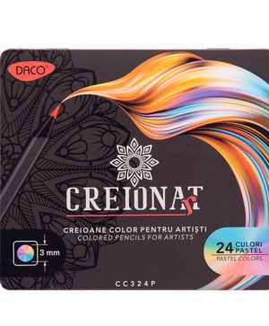 Моливи CREIONAT 24 цвята, пастелни в метална кутия с острилка