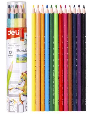 Моливи цветни Deli Enovation C112-12 цвята в пластмасов тубус