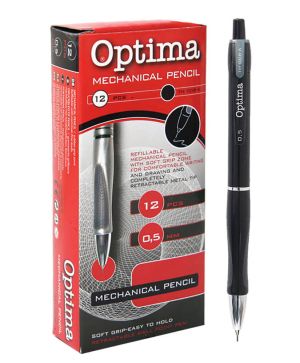 Молив автоматичен Optima с гума, 0.5 mm, Черен