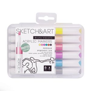 Маркери акрилни Sketch&Art, 6 цвята, Пастел