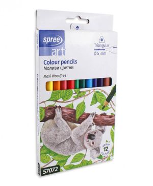Моливи Spree Maxi Woodfree, триъг., Ф5мм, 12 цв.