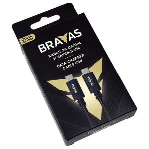Кабел BRAVAS USB Type C - Type C черен 1м. QUICK CHARGE, сертифициран