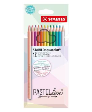 Моливи цветни Stabilo, акварелни, 12 цвята, Пастел