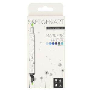 Двувърхи маркери Sketch&Art, 6 цвята, Морски пейзаж