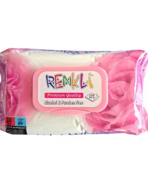 Мокри кърпи Renkli Premium 100бр. с капак, Роза