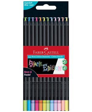 Цветни моливи Faber Castell  Black Edition, 12 цвята, Неон/Пастел