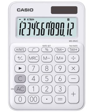 Калкулатор Casio MS-20UC, 12 разряден, Бял