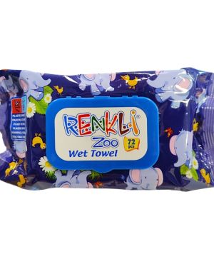 Мокри кърпи Renkli Zoo с капак, 72 броя, Син