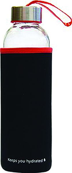 Стъклена бутилка за вода Stream с калъф, черен/червен