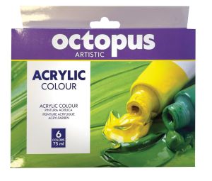 Акрилни боички Octopus, 6 станд. цвята x 75ml