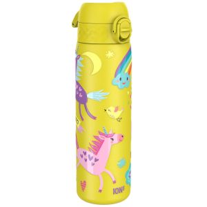 Бутилка за вода Ion8 Print, метална, 600ml, ЕДНОРОЗИ ЖЪЛТИ