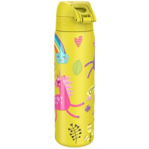 Бутилка за вода Ion8 Print, метална, 600ml, ЕДНОРОЗИ ЖЪЛТИ