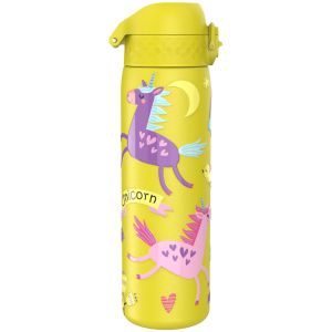 Бутилка за вода Ion8 Print, метална, 600ml, ЕДНОРОЗИ ЖЪЛТИ