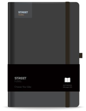 Бележник с ластик B5 Street, твърда корица, 96 листа, BLACK