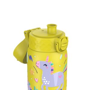 Бутилка за вода Ion8 Print, метална, 400ml, ЕДНОРОЗИ ЖЪЛТА