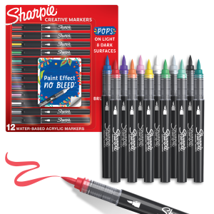 Комплект маркери Sharpie Acrylic Brush, 12 цвята, блистер