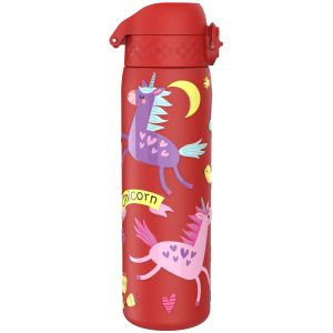 Бутилка за вода Ion8 Print, метална, 600ml, ЕДНОРОЗИ ЧЕРВЕНИ