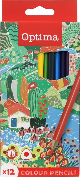 Цветни моливи Optima, триъгълни, 12 цвята