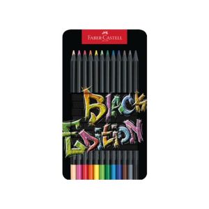 Моливи цветни Faber Castell  Black Edition, метална кутия, 12 цвята