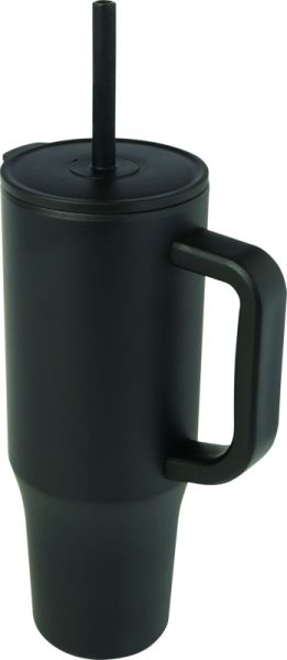 Чаша с капак и сламка, двустенна, 900ml, ЧЕРЕН