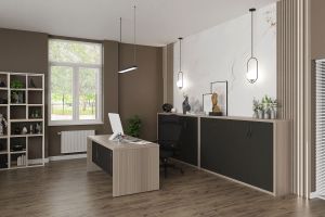 Бюро RFG Milano, 1600 х 790 х 750 mm, ПДЧ 40 mm, светъл дъб и сиво