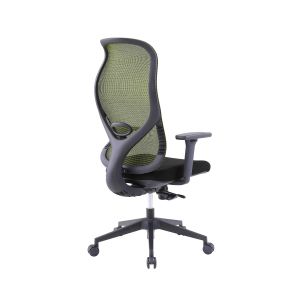 Ергономичен стол RFG STAR HB, дамаска и меш, Synchronous механизъм, до 150 kg, черна седалка, зелена облегалка