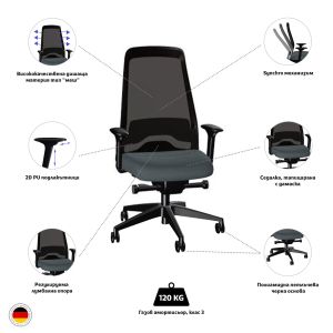 Ергономичен стол Interstuhl Every EV217, текстил, Synchronous механизъм, полиамидна основа, сив