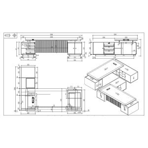 Бюро RFG Parma, 2800 х 2050 х 760 mm, ПДЧ 50 mm, орех и сиво