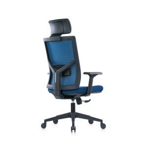 Ергономичен стол RFG Snow Black HB, дамаска и меш, Multi-function механизъм, до 120 kg, тъмносиня седалка, тъмносиня облегалка