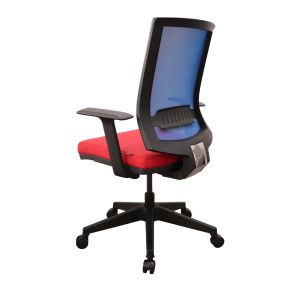 Офис стол RFG Elli 31 W, дамаска и меш, Multi Tilt механизъм, до 120 kg, червена седалка, синя облегалка