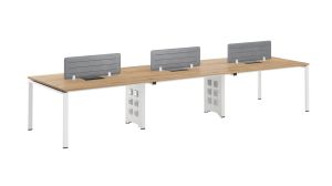 Бюро RFG Бенч Monaco, шестместно, 4200 х 1200 х 750 mm, ПДЧ 25 mm, плот бряст, бели метални крака