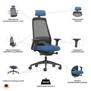 Ергономичен стол Interstuhl Every EV218, текстил, Synchronous механизъм, полиамидна основа, светлосин