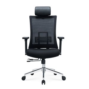 Ергономичен стол RFG Luxe HB Chrome, дамаска и меш, Multi-function механизъм, до 120 kg, черна седалка, черна облегалка