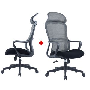 Директорски стол RFG Best HB, дамаска и меш, Tilt механизъм, до 120 kg, черна седалка, сива облегалка, промоция Вземи 2, плати 1