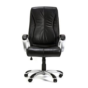 Директорски стол Hugo, естествена кожа, Tilt механизъм, до 130 kg, черен
