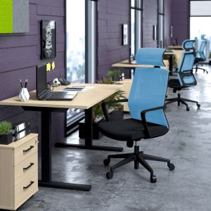 Директорски стол RFG Smart HB, дамаска и меш, Tilt механизъм, до 120 kg, черна седалка, светлосиня облегалка