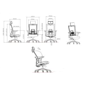 Ергономичен стол RFG Luxe Chrome HB, дамаска и меш, Multi-function механизъм, до 120 kg, син