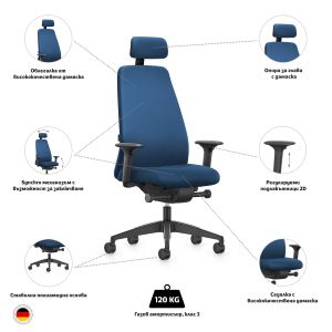 Ергономичен стол Interstuhl Every EV119, текстил, Synchronous механизъм, полиамидна основа, светлосин
