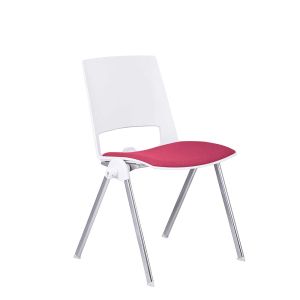 Посетителски стол RFG Sweet Chrome White, дамаска и полипропилен, до 120 kg, червен, 4 броя в комплект