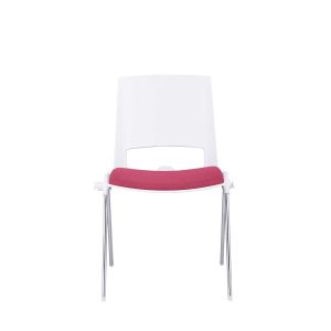 Посетителски стол RFG Sweet Chrome White, дамаска и полипропилен, до 120 kg, червен, 4 броя в комплект