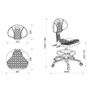 Лабораторен работен стол RFG Nero Ring, висок, полиуретан, до 130 kg, черен, 2 броя в комплект