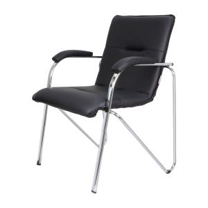 Посетителски стол Samba Chrome, екокожа, метална основа, до 120 kg, черен