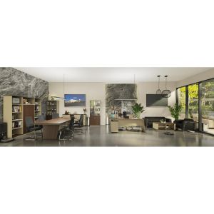 Бюро RFG Elmaz, с шкаф, 2000 х 1500 х 760 mm, ПДЧ 40 mm, дъб и сиво